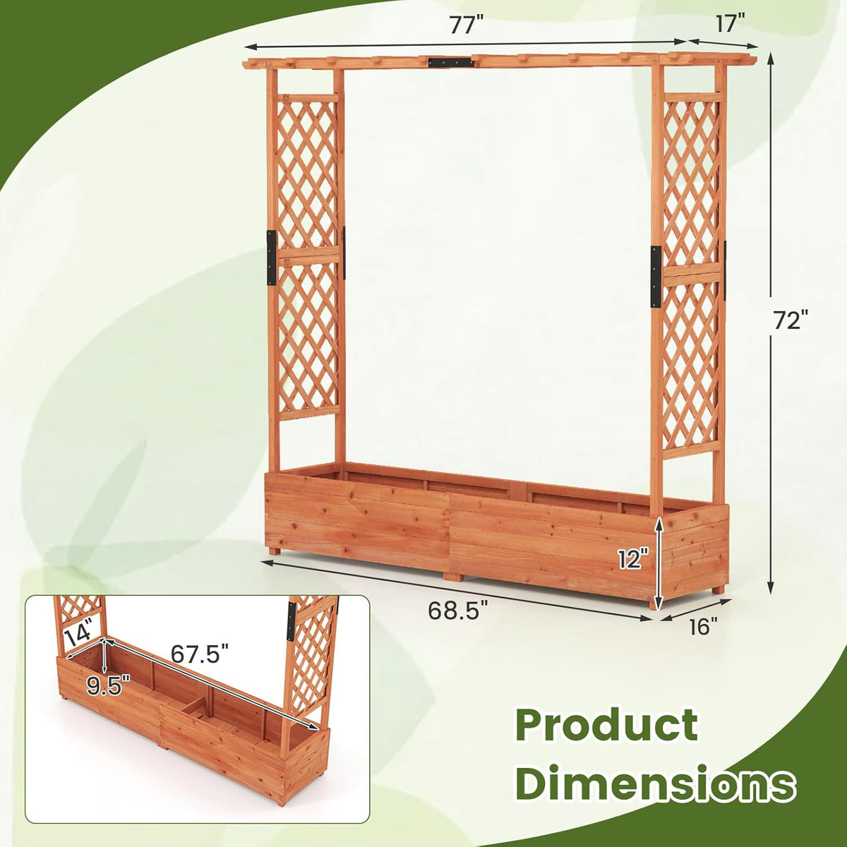 S AFSTAR 2 Pieces Raised Garden Beds with Arch Trellis, Hanging Roof & Drainage Holes, 77-Inch Vertical Plant Container for Vine Climbing Plant Flower, Outdoor Wood Elevated Planter Box for Garden