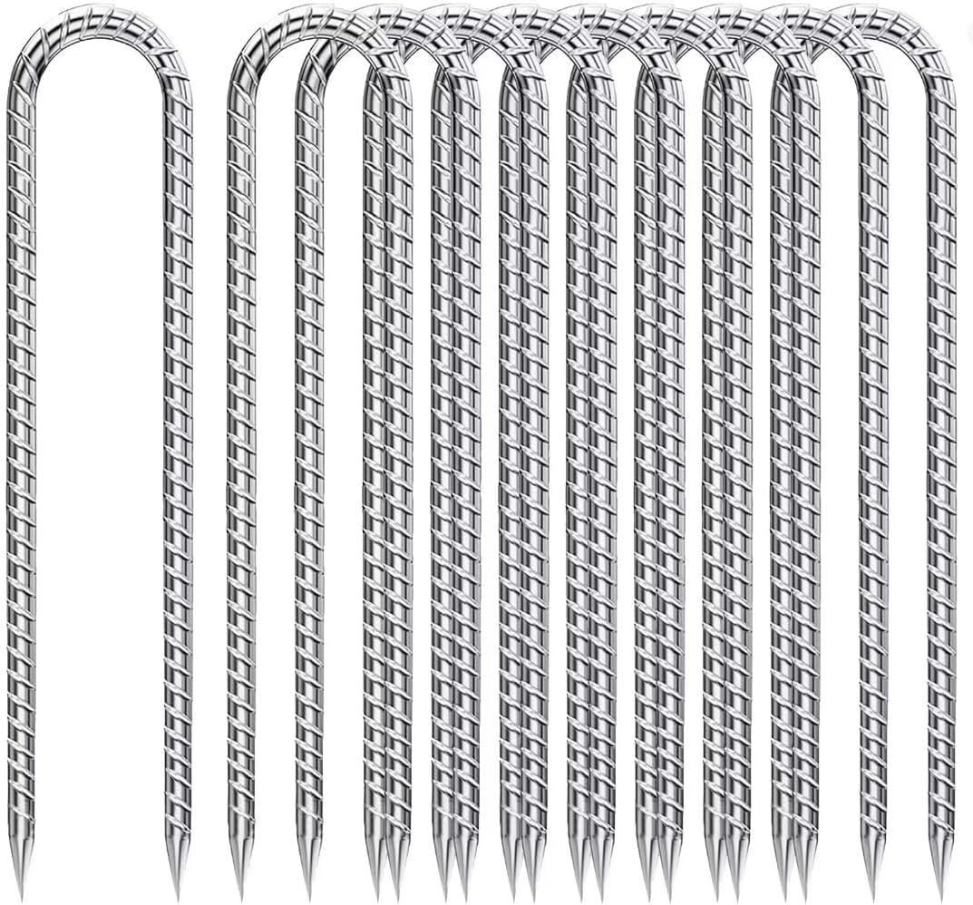 Rebar-Stakes-12-Inch, Ground Stakes Heavy Duty U-Hook Galvanized Anti-Rust Heavy Duty Ground Anchors for Garden Dog Fence Chicken Coop Christmas Decorations Deer Fence 12pcs