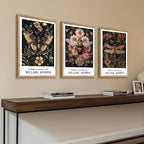 Cyebmo William Morris Wall Art, Vintage Floral Wall Decor, Dark Botanical Art Prints, Butterfly Bee Dragonfly Nature Artwork for Living Room Bedroom Bathroom Wood Framed Ready to Hang 12"x16"x3