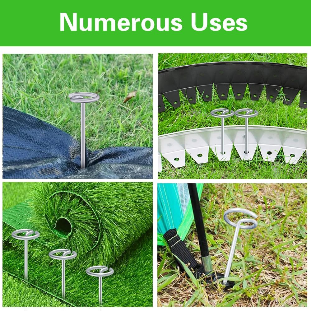Bakulyor 100Pcs Circle Top Landscape Staples, 6 Inch Garden Stake 9 Gauge Galvanized Landscape Fabric Stakes, Heavy Duty Yard Ground Pins for Outdoor Gardening Weed Barrier Sod Fabric - Silver 6"