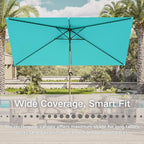 6.5' x 10' Rectangular Patio Umbrella Large Outdoor Market Umbrella w/UV Protection, Push Button Tilt and Crank Lift, Rectangle Table Umbrella for Garden, Deck, Pool, Patio, Aqua Blue