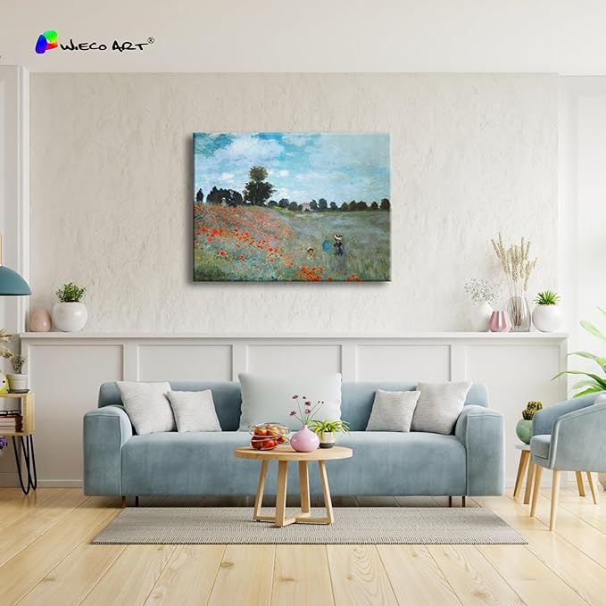 Wieco Art Large The Poppy Field Near Argenteuil by Claude Monet Famous Oil Paintings Reproduction Classic Landscape Pictures Artwork Canvas Prints Wall Art for Bedroom Decorations
