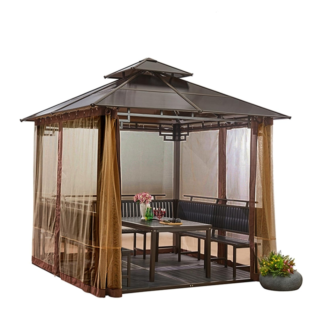 Gazebo Universal Replacement Mosquito Netting,10' x 12' Outdoor Canopy Net Screen 4-Panel Sidewall Curtain, with Zippers，Excluding Gazebo (Brown)