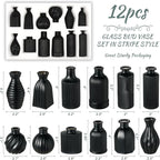 Black Vase, Bud Vases Set of 12, Small Glass Vase for Decor Centerpieces, Matte Ribbed Modern Vintage Flower Vases for Wedding Party Table Decoration Home Decor in Bulk