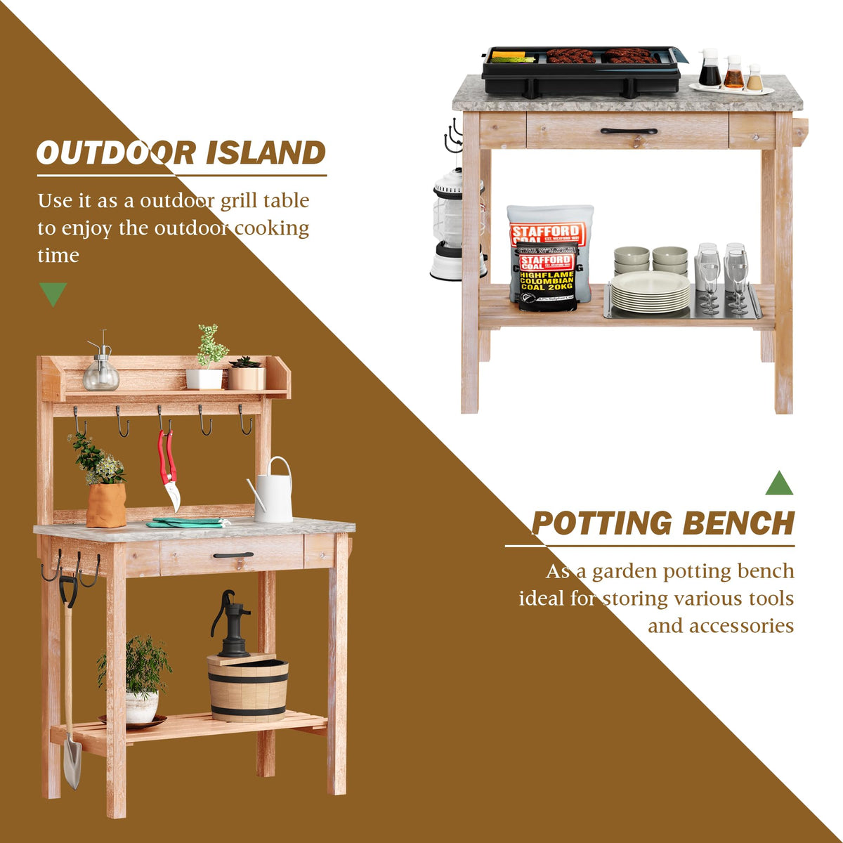 HOLTICO Potting Bench with Storage Drawer, Natural