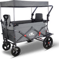 TMZ Collapsible Foldable Wagon Cart with Quick-Release Wheels and 2 Seats, Heavy Duty Wagon 265LBS Load Capacity for Camping Garden Shopping (Grey)