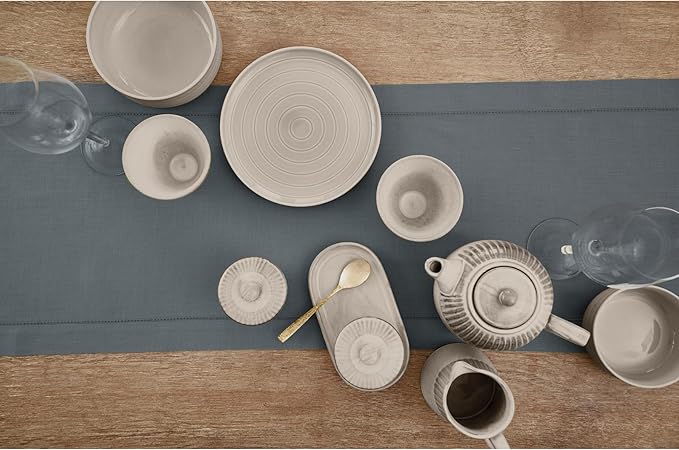 Solino Home Linen Hemstitch Table Runner 36 Inches - 100% Pure Linen Dark Grey Table Runner 14 x 36 Inch Ideal for Dresser and Coffee Tables - Classic Hemstitch - Thanksgiving