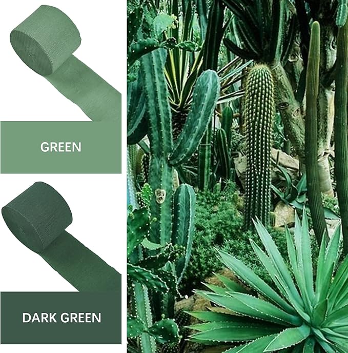 PartyWoo Dark Green Crepe Paper Streamers 4pcs 328ft Pack of Sage Emerald Forest Hunter Green Crepe Paper Streamers for Birthday Baby Shower Woodland Dinosaur Jungle Football Theme Party Decorations