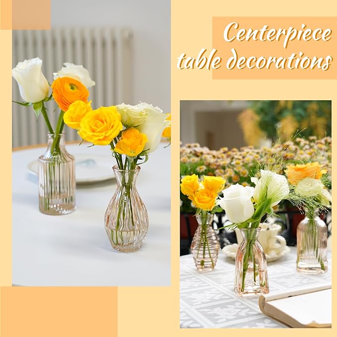 Champagne Bud Vases in Bulk 24 Packs Amber Glass Vase for Decor Centerpieces, Small Ribbed Vases for Flowers Stripe Modern Bud Vases Vintage Vases for Floral Wedding Party Table Decoration Home Decor