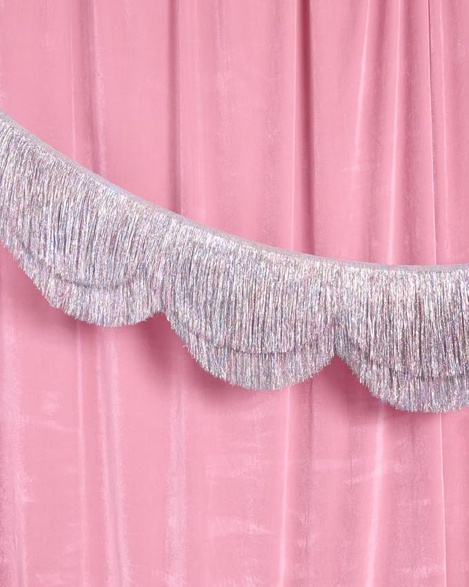 xo, Fetti Silver Iridescent Scalloped Fringe Banner - 6 Ft. | Bachelorette Party Decorations, Birthday Sign, Sparkly Decor, Photo Booth Backdrop