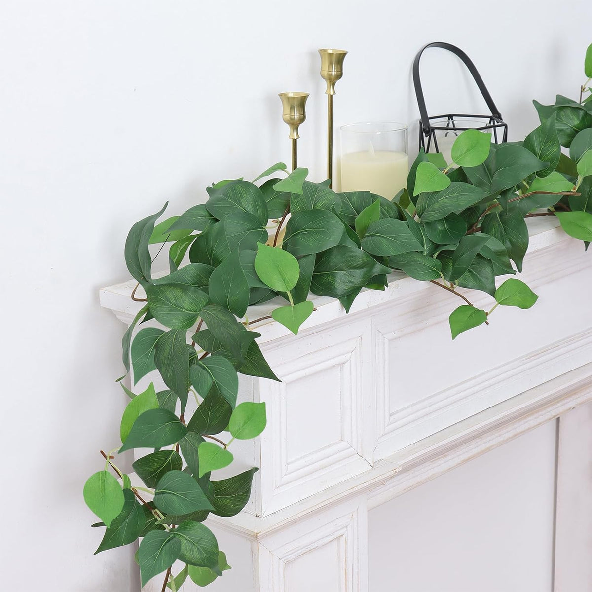 Dremisland 4 Strands Artificial Scindaps Vines Garland 6.7ft Fake Vines Ivy Garland Silk Green Leaves Faux Hanging Plants Greenery Decoration for Bedroom Wall Patio Party Wedding Decor(Ivy, 4PCS)