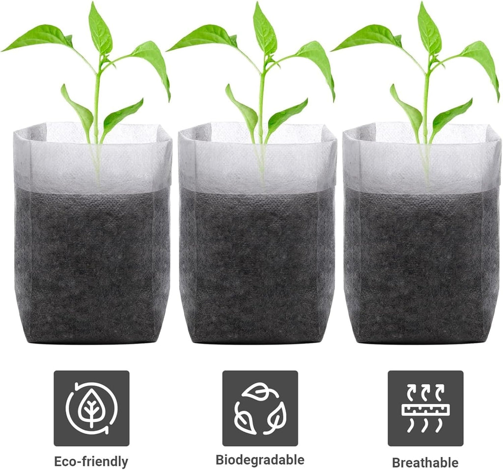 Plant Nursery Grow Bags, Non-Woven Fabric Seedling Starter Pots for Vegetable, Flower, Fruit Saplings, Tree Growing, Home Garden Supply (9.85"x9.85"/Pack of 100)