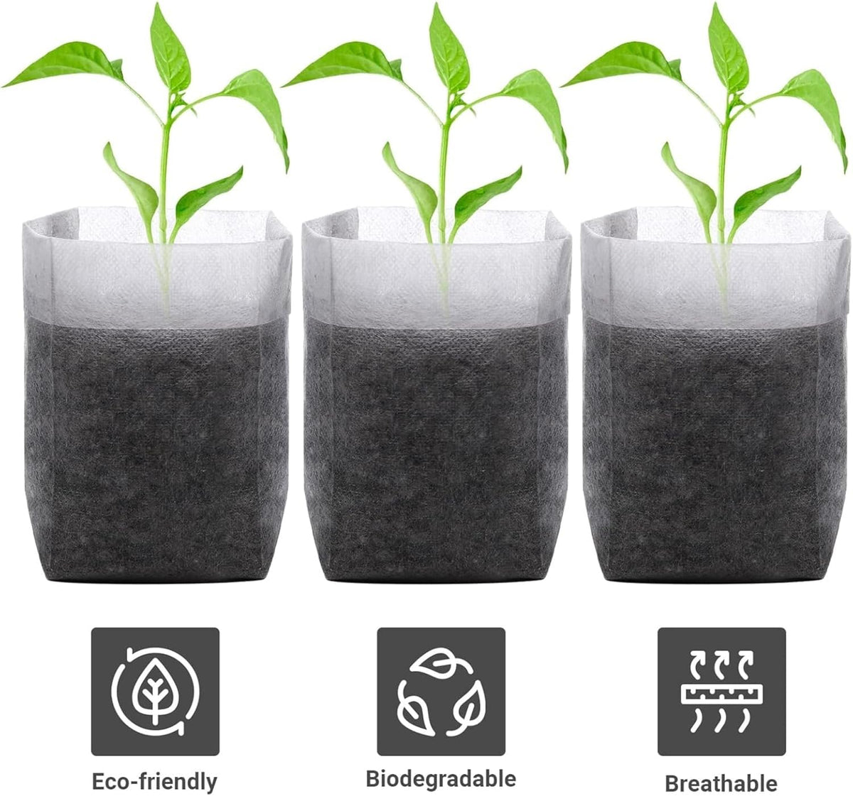Plant Nursery Grow Bags, Non-Woven Fabric Seedling Starter Pots for Vegetable, Flower, Fruit Saplings, Tree Growing, Home Garden Supply (9.85"x9.85"/Pack of 100)