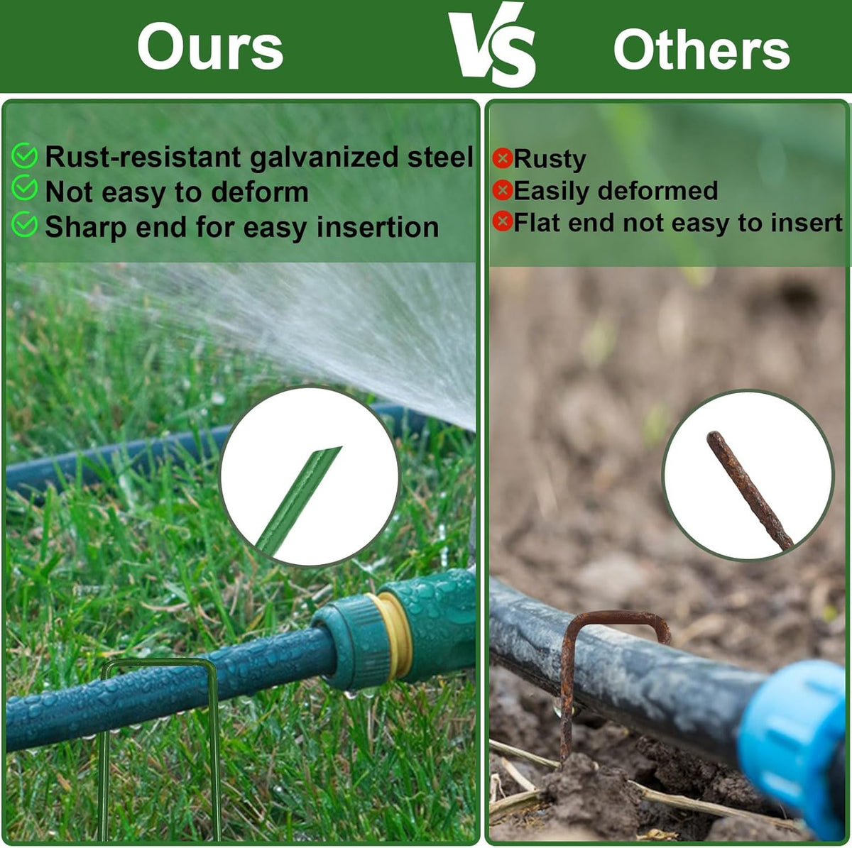 6 Inch Garden Stakes Galvanized Landscape Staples,U-Type Turf Staples for Artificial Grass, Rust Proof Sod Pins Stakes for Securing Fences Weed Barrier, Outdoor Wires Cords Tents Tarps, 50 Pcs