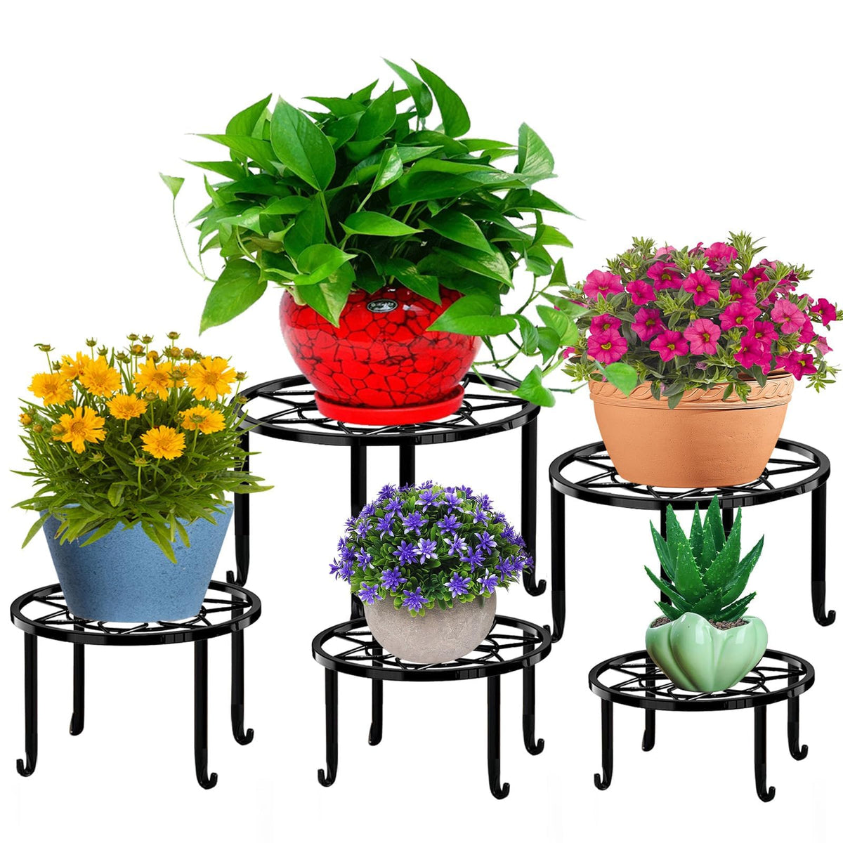 Autopromake 5 Pack Metal Plant Stands,Heavy Duty Potted Holder for Flower Pot,Indoor Outdoor Metal Rustproof Iron Garden Container Round Supports Rack for Planter