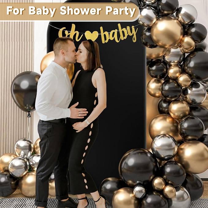 Hemmotop 6.6 ft Black Spandex Arch Cover (No Arch Stand), Spandex Arch Covers Stretchy Backdrop, Balloon Arched Cover 2-Sided, Arches for Backdrop for Wedding, Baby Shower Party Decoration