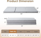 Foldable Mattress, 3 Inch Memory Foam Guest Floor Mat, Tri Folding Portable Mattress for Living Room/Camping, Washable Cover, Non-Slip Design, Twin XL Grey (Size: 38" L x 80" W x 3" Th)