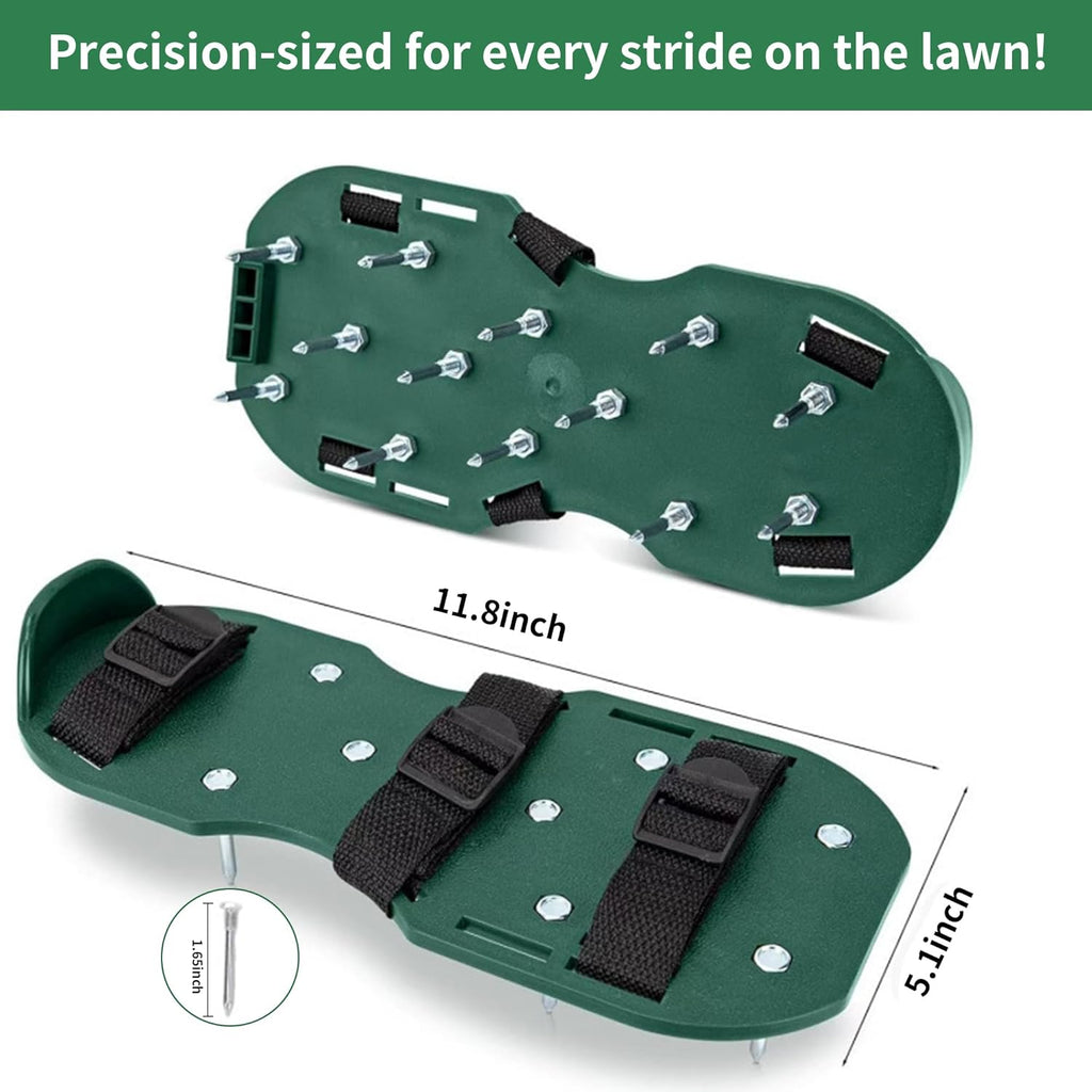 The Lawn Aerator Shoes for Grass, Epoxy Spiked Shoes with 1.65'' Sharp Short Spikes, Garden Grass Loosening Spike Shoes for Epoxy Flooring, 6 - Shoelace Design (Green, 11.8'' x 5.1'')