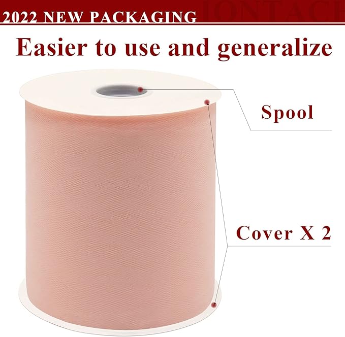 Blush Tulle Fabric Rolls 6 Inch by 200 Yards (600 feet) Fabric Spool Tulle Ribbon for DIY Blush Tutu Bow Baby Shower Birthday Party Wedding Decorations Craft Supplies