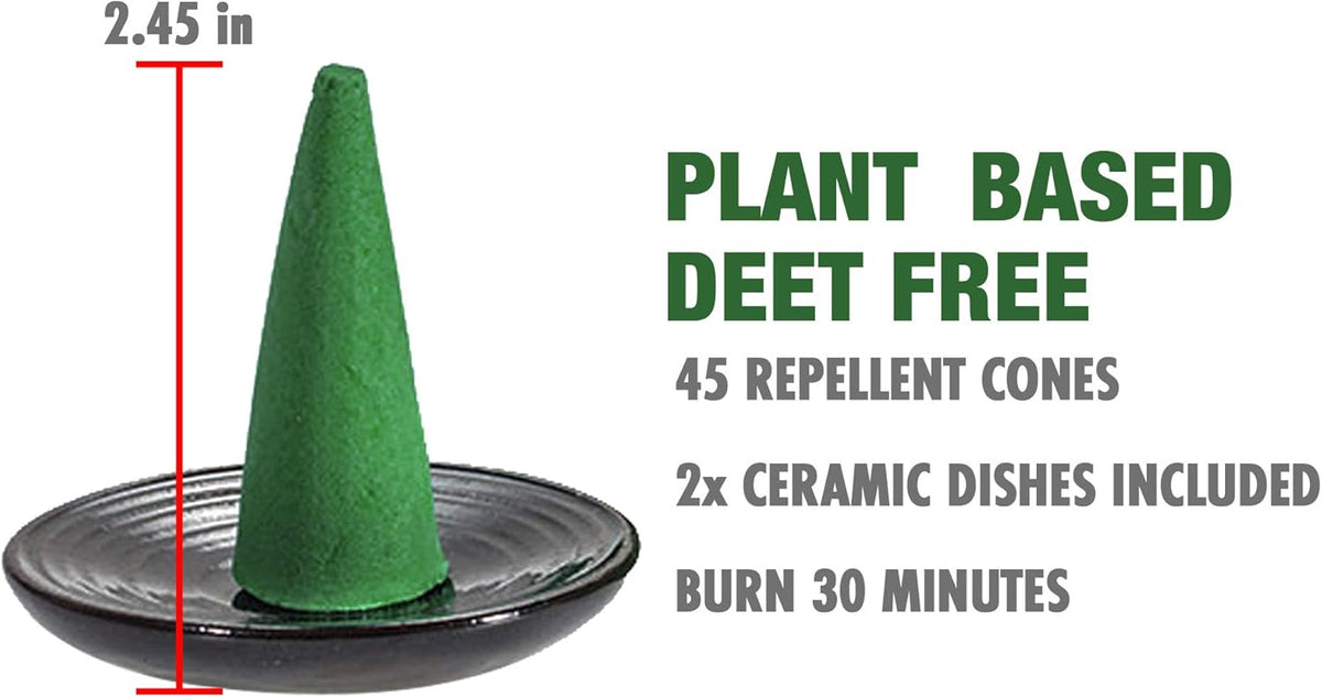 Mosquito Guard 45pcs Mosquito Repellent Incense Cone with 2 Ceramic Dishes - Mosquito Repellent for Patio – No Deet Plant Based Mosquito Repellent Outdoor