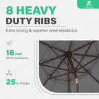 JEAREY 9FT 3 Tier Patio Umbrella Outdoor Market Umbrella Table Umbrellas with 8 Ribs 1.5 Pole Push Button Tilt and Crank UV Protection for Garden,Backyard,Gray