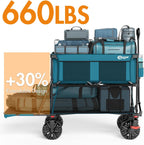 Portal Collapsible Large Double Decker Wagon with Brakes, 660lb Foldable Heavy Duty Utility Wagon Cart, 400L All-Terrain Big Wheels & 54" Extra Long Extender for Sports, Camping & Outdoor Use