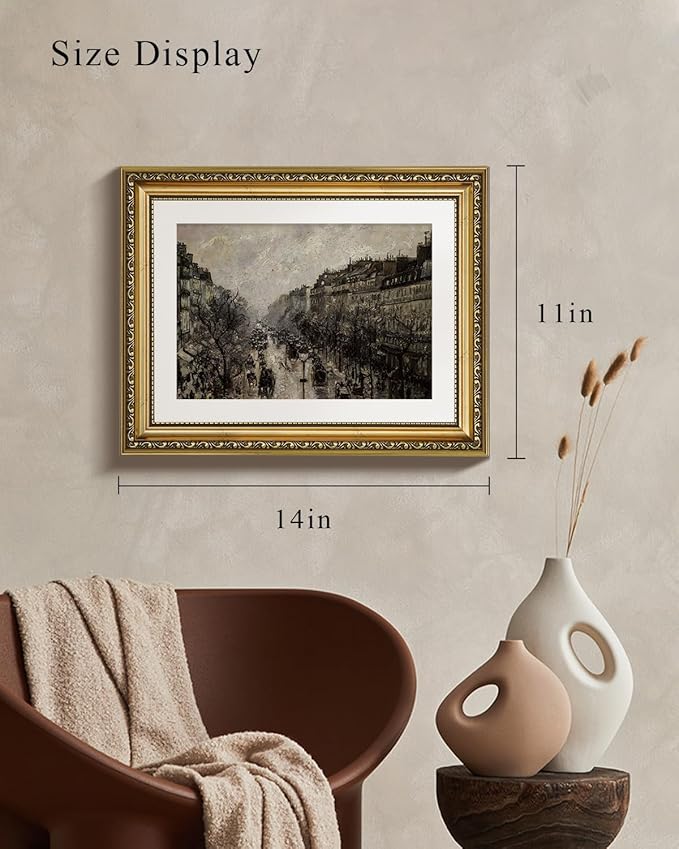 VIYYIEA Gold Framed Wall Art Canvas Print Home Decor for Living Room Classical Cityscape Artwork Wall Decorations Vintage Canvas Prints Parisian Street Bathroom Farmhouse Wall Pictures Office 11x14in