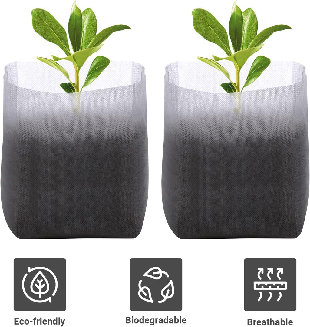 GREANER 100PCS Biodegradable Seedling Bags, 9.8x11 inches Thickened Non-Woven Plant Nursery Bags, Transplant Pots Grow Pouch for Vegetables, Flowers, Fruits, Trees, Home Garden Supply