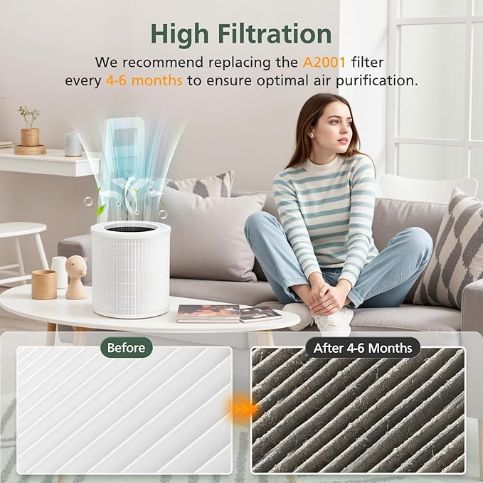 A2001 Replacement Filter Compatible with A2001 Air Purifier, 3-In-1 Efficient Filtration Activated Carbon Filter, Compared to Part #AF-2001, 2 Pack