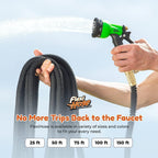 Flexi Hose Plus Expandable Garden Hose with 8 Function Nozzle, 25FT - Lightweight Retractable Garden Hose, Water Hose - No-Kink Flexibility, 3/4 Inch Solid Brass Fittings Includes Hook & Bag