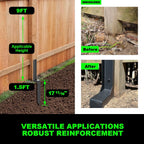 Fence Post Repair Kit - Quick Fix Broken/Leaning 4x4/6x6 Wood Posts Support with Heavy-Duty Steel Anchors & Stakes (Thickened 11-Gauge, 6-Pack)