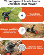 Weed Wacker Eater Cordless Battery Powered Electric Edger Lawn Tool Trimmer String Cordless Whacker Operated Grass Edger Cutter Black-Orange*1 Battery