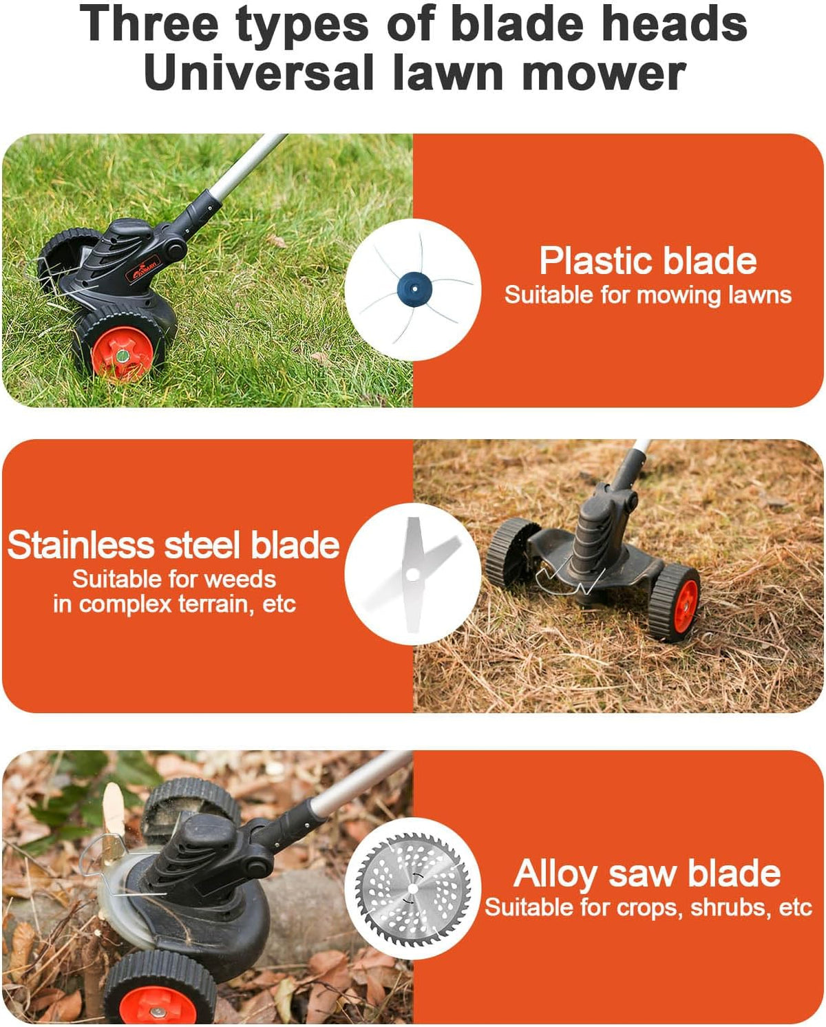 Weed Wacker Eater Cordless Battery Powered Electric Edger Lawn Tool Trimmer String Cordless Whacker Operated Grass Edger Cutter Black-Orange*1 Battery