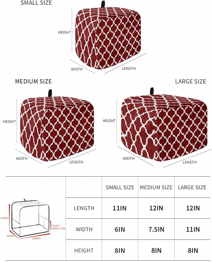 Toaster Cover 4 Slice Geometric Moroccan Toaster Oven Cover with Pockets Moroccan Trellis Design Red Bakeware Protector Small Kitchen Appliance Dust Covers and Fingerprint Protection for Women