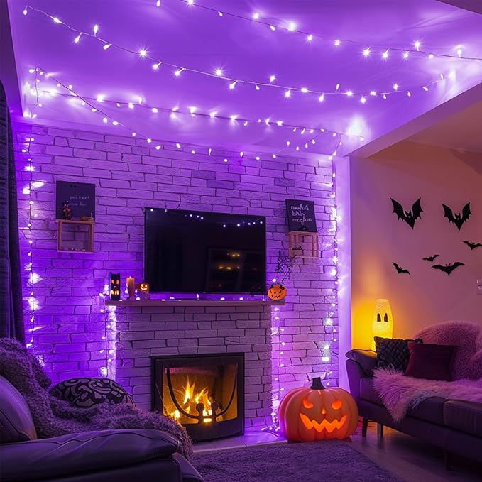 JMEXSUSS 400 LED Purple String Lights Indoor Outdoor Waterproof, 132ft Purple Halloween Lights Plug in with Remote, 8 Modes Christmas Light for Bedroom Party Patio Deck Halloween Christmas Tree Decor