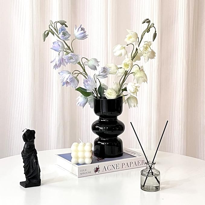 BLOFLO Black Glass Hydroponic Vase, 7Inches Glass Vase for Flower, Modern Geometric Three-Layer Floral Vases for Home Office, Wedding Table Decoration(Black)