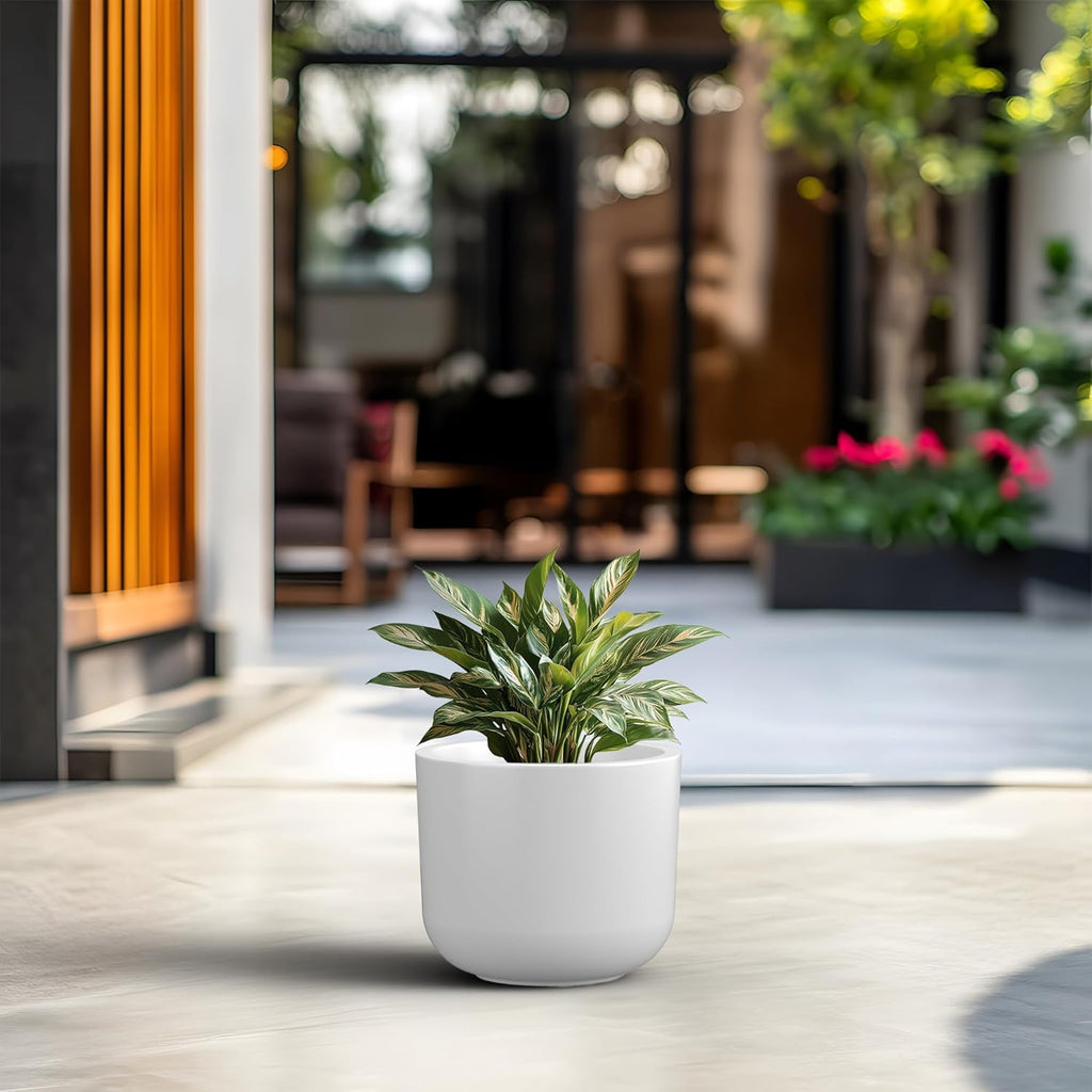 Kante Round Concrete Planter, 11 Inch Dia Classic Style Large Plant Pot with Drainage Hole for Indoor & Outdoor Plants, Ideal for Home, Patio, Garden, White