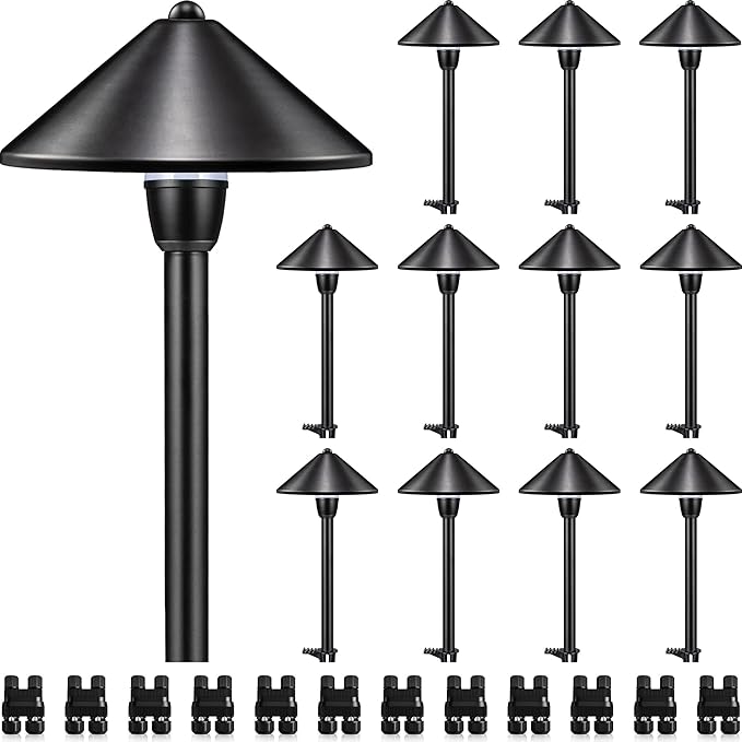 SUNVIE Low Voltage Landscape Lights 3W LED Pathway Lights Low Voltage 3000K Landscape Lighting 12-24V Waterproof Aluminum Wired Landscape Path Lights for Garden Walkway Yard ETL Listed Cord, 12 Pack