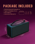 DINDIN Portable Bluetooth Speaker: 80W (Peak), 20H Playtime, Loud Wireless Wood Speakers with Bass, AUX and USB Input, Subwoofer, TWS Pairing, Vintage Speaker for Outdoor, Home, Office (Black)