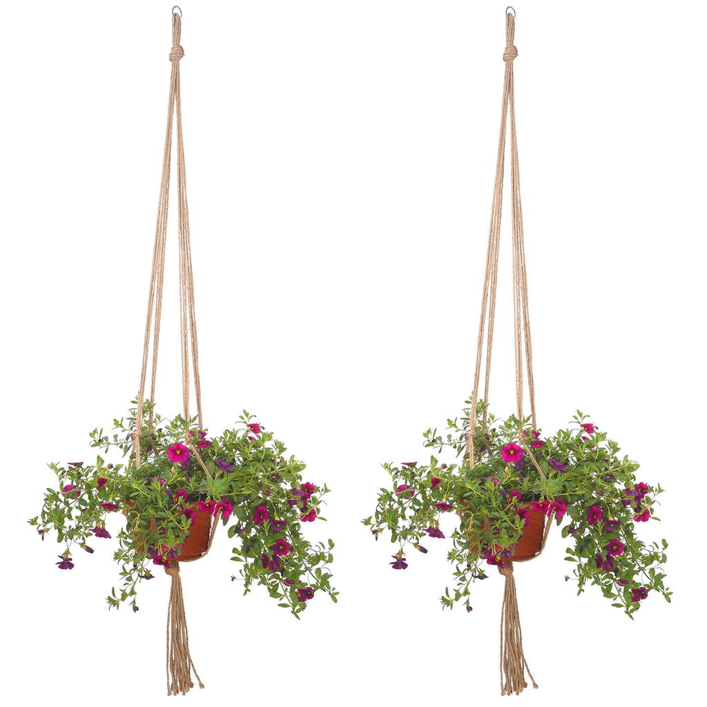 EBOOT 2 Pack 48 Inch Large Macrame Plant Hanger Rope to Hang Flower Pot Plant Holder for Indoor Outdoor Decorations, 4 Legs (Linen Color)