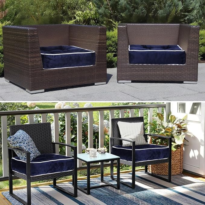 ERWUDEling Outdoor Chair Cushions Set of 2, Patio Cushions for Outdoor Furniture, Tufted Waterproof Outdoor Chair Pads, 19x19x5inch,Blue