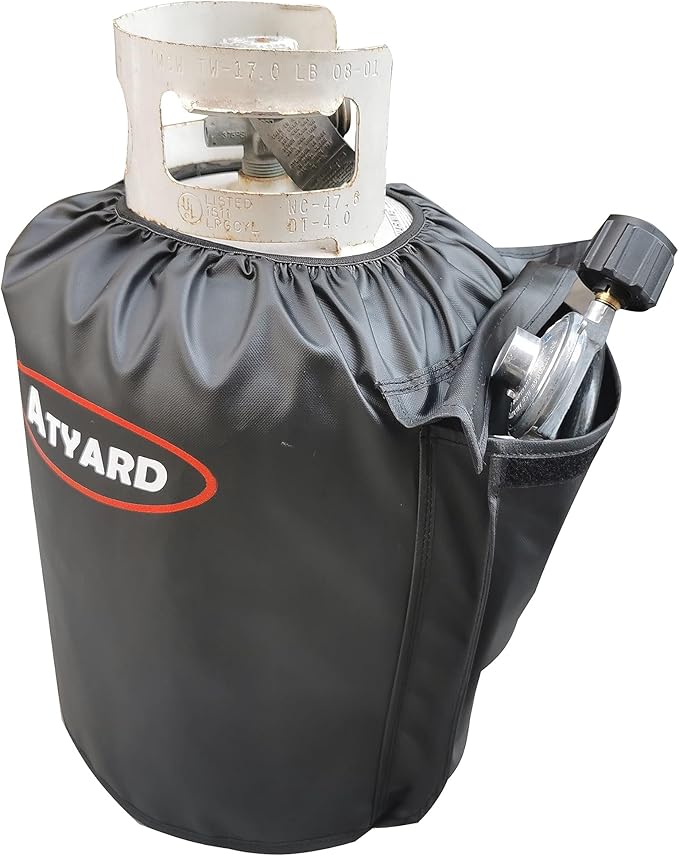 ATYARD Heavy Duty Propane Tank Cover Fits Standard 20 lb Tank Cylinder, UV and Weather Resistant , with Storage Pocket Black