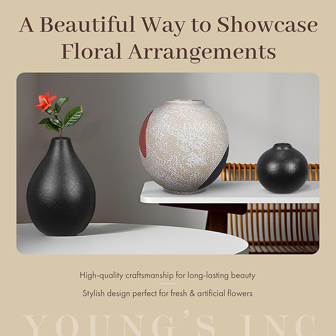 Young's Inc. Ceramic Flower Vase (Bee Happy) - White Ceramic Vase - Honeycomb Decor - 3" L x 3" W x 8" H Contains one Flower vase
