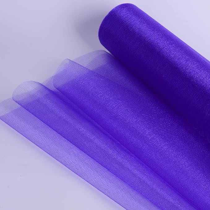 Crystal Organza Fabric Tulle - 16" by 50 Yards Sheer Fabric for Wedding Party Decoration Bridal Shower Tutu Roll Netting Spool Ribbon Wrapping (Dark Purple)