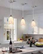 Mini Pendant Lights Kitchen Island Brown Ripple Glass Lamp Shade Hand Blown Glass Pendant Light with Brush Nickel Finish Adjustable Cord for Kitchen Over Sink Hallway,Dining Room,Stairs Way