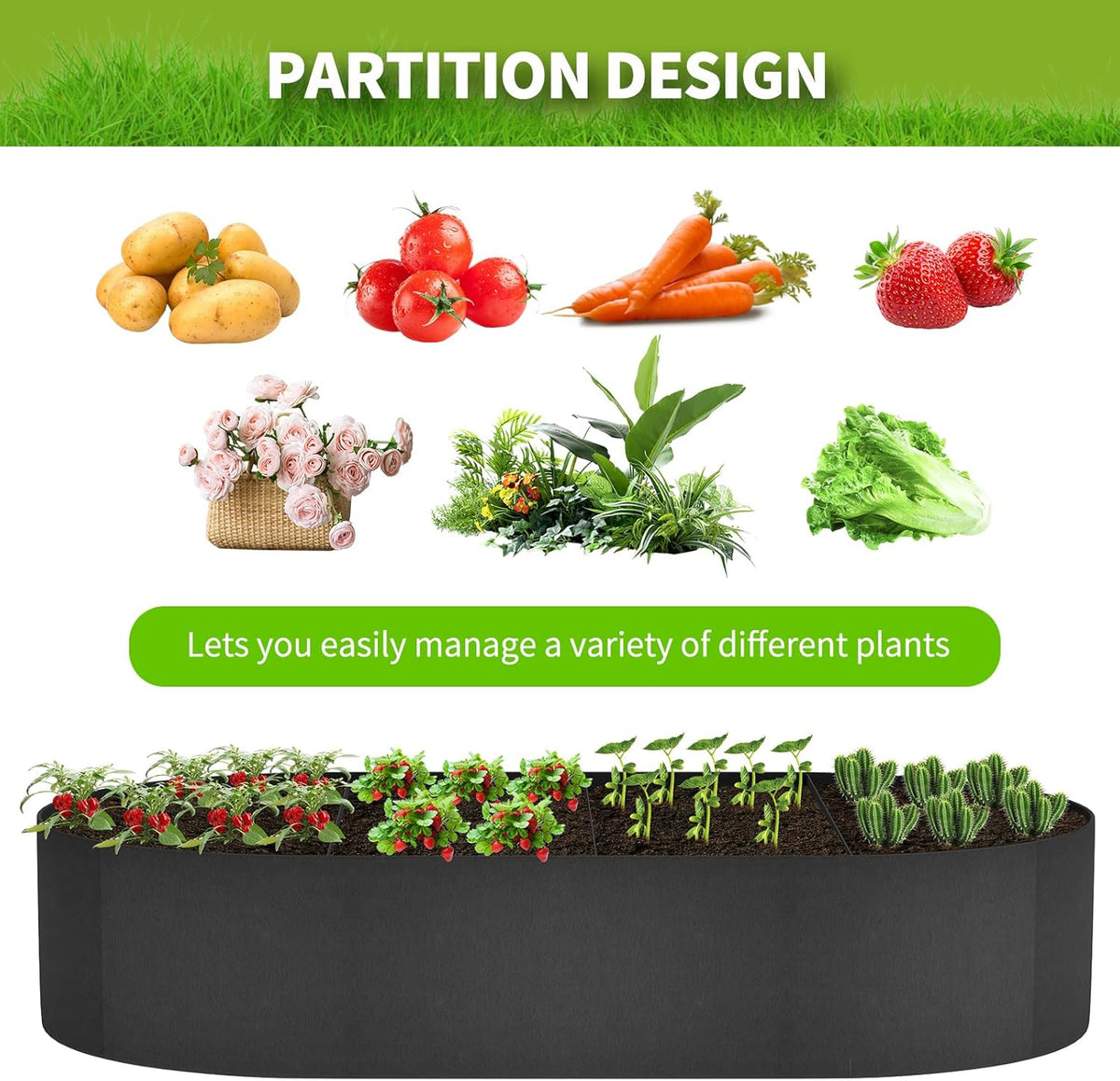 2 Pack Fabric Raised Garden Bed 6FTx3FTx1FT Plant Grow Bags Large Oval Garden Grow Bags Breathable Fabric Garden Bed Gardening Planting Container for Vegetables Potatoes Flowers Tomato,4 Grids+2 Grids