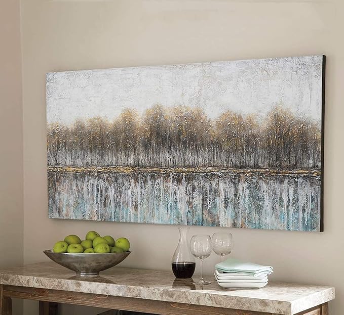 NdcSkyAr Large Oversized Tree Farmhouse Wall Art Neutral Rustic Painting Glitter Gray Brown Birch Canvas Prints for Living Room Bedroom Sofa Decor Framed