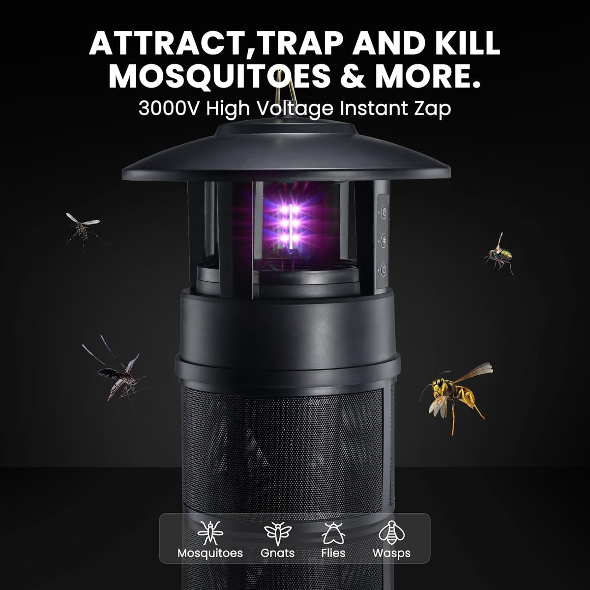 Mosquito Trap Outdoor, Flying Insect Bug Trap with Lighting, Sleep and Timer Functions, Gnat Flies Moths Wasps Beetles Catcher, Indoor Bug Mosquito Zapper Alternative, Black