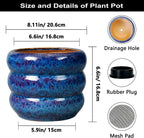 SQOWL Ceramic Planter Pot - 8 Inch Plant Pot Indoor with Drainage Hole Round Outdoor Pot for Plants Decorative Flower Pots Round Planter for Home Room Decor Blue