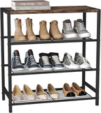 HOMEFORT 4-Tier Shoe Rack Organizer, Shoe Tower for Closet, Shoe Storage Shelf with MDF Top Board, Each Tier Fits 3 Pairs of Shoes, Entryway Shoes Organizer with Sturdy Metal Shelves, Rustic Brown